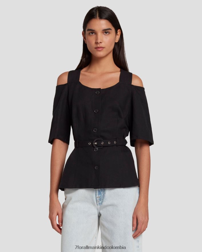 vestir 7 for All Mankind Top entallado con hombros descubiertos en negro JBNRD337