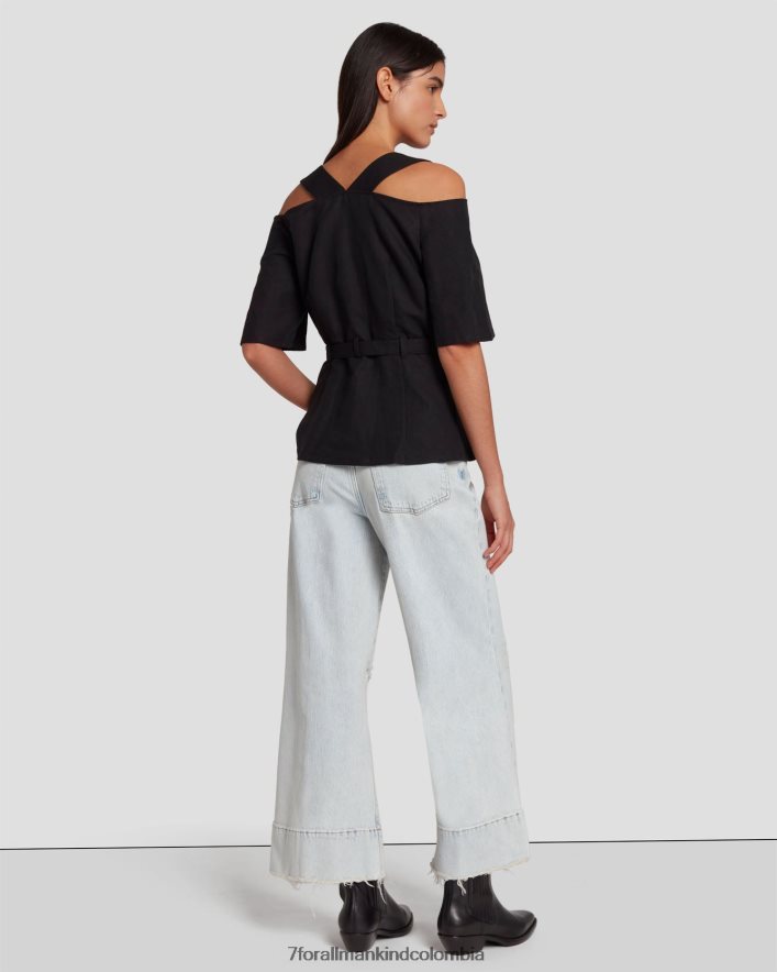 vestir 7 for All Mankind Top entallado con hombros descubiertos en negro JBNRD337