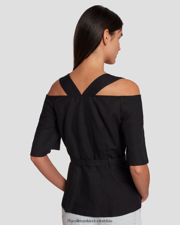 vestir 7 for All Mankind Top entallado con hombros descubiertos en negro JBNRD337