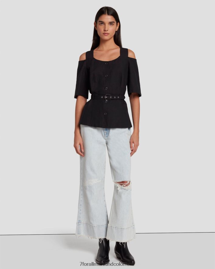 vestir 7 for All Mankind Top entallado con hombros descubiertos en negro JBNRD337
