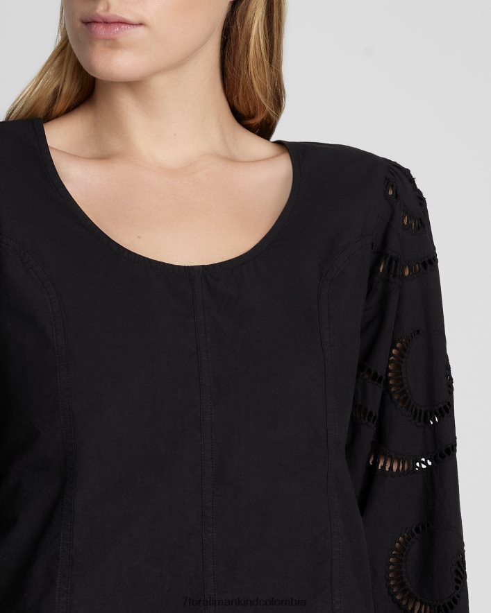 vestir 7 for All Mankind Top negro con ojales y mangas abullonadas JBNRD390