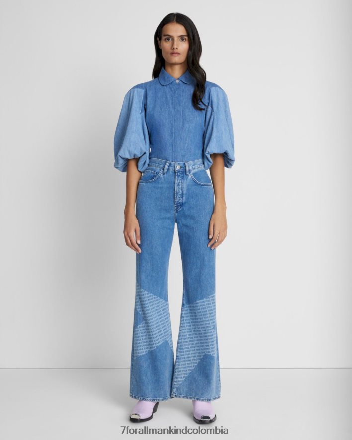vestir 7 for All Mankind Top vaquero con manga abullonada y patchwork de estrellas JBNRD316