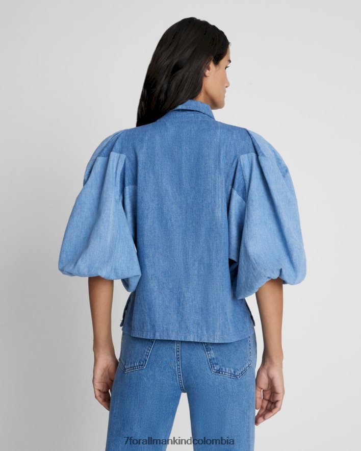 vestir 7 for All Mankind Top vaquero con manga abullonada y patchwork de estrellas JBNRD316