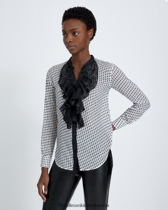 vestir 7 for All Mankind blusa de esmoquin de seda con lunares marfil JBNRD397