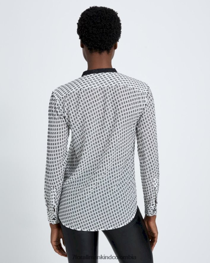 vestir 7 for All Mankind blusa de esmoquin de seda con lunares marfil JBNRD397