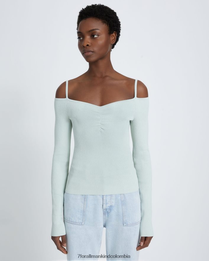 vestir 7 for All Mankind top con hombros descubiertos en azul pálido JBNRD357