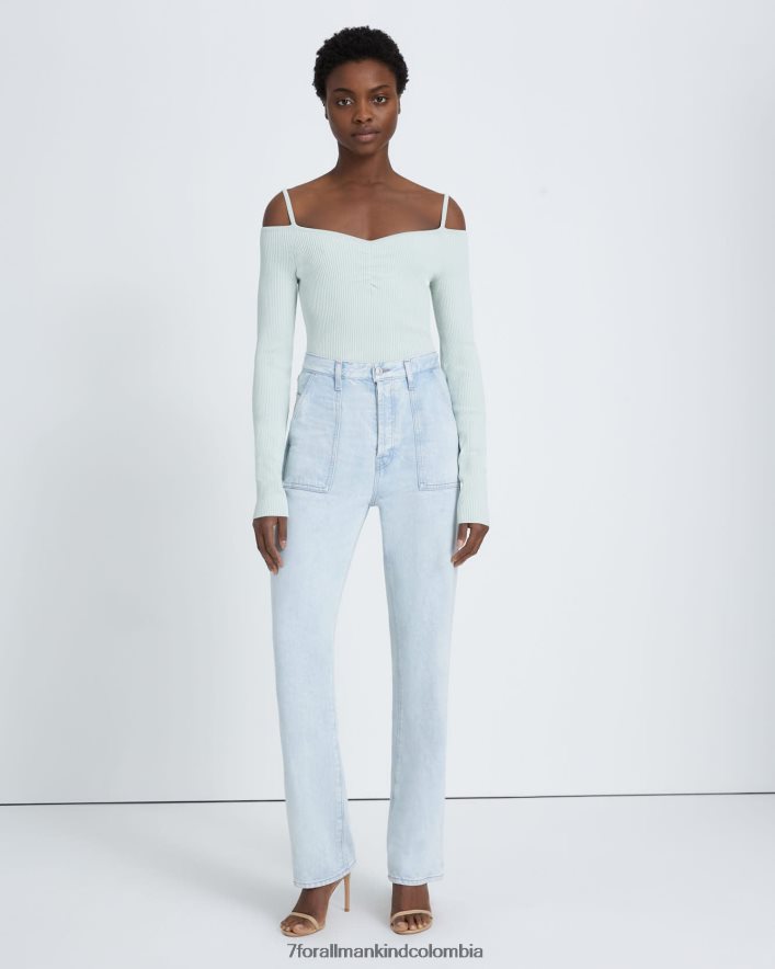 vestir 7 for All Mankind top con hombros descubiertos en azul pálido JBNRD357