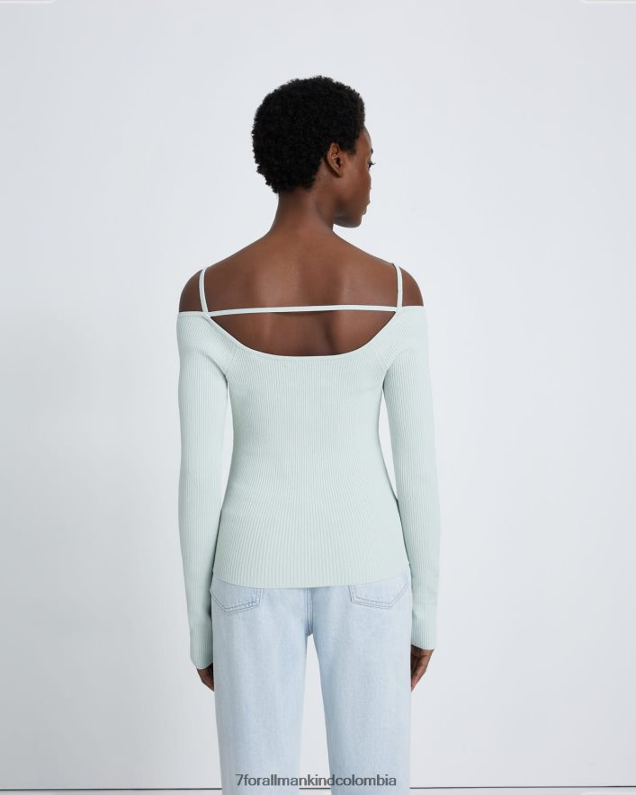vestir 7 for All Mankind top con hombros descubiertos en azul pálido JBNRD357