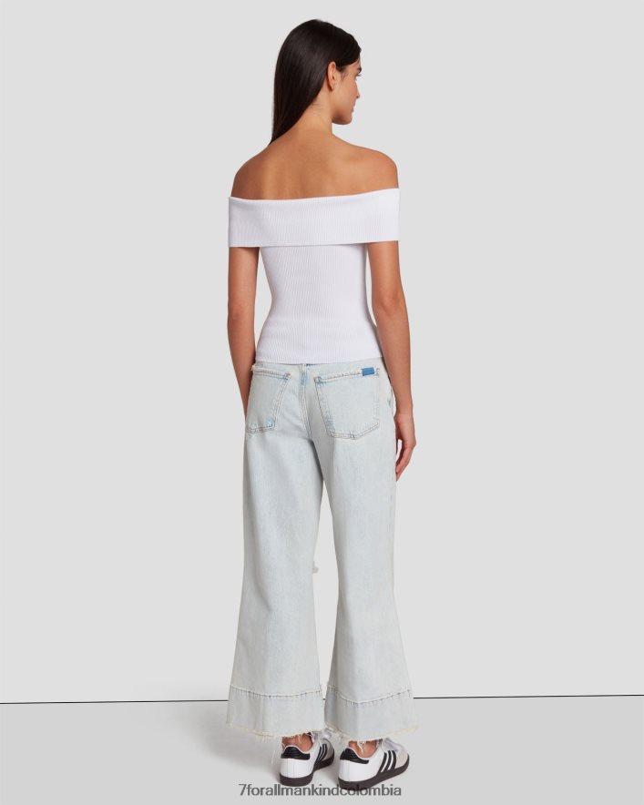 vestir 7 for All Mankind top de canalé con hombros descubiertos en blanco brillante JBNRD334