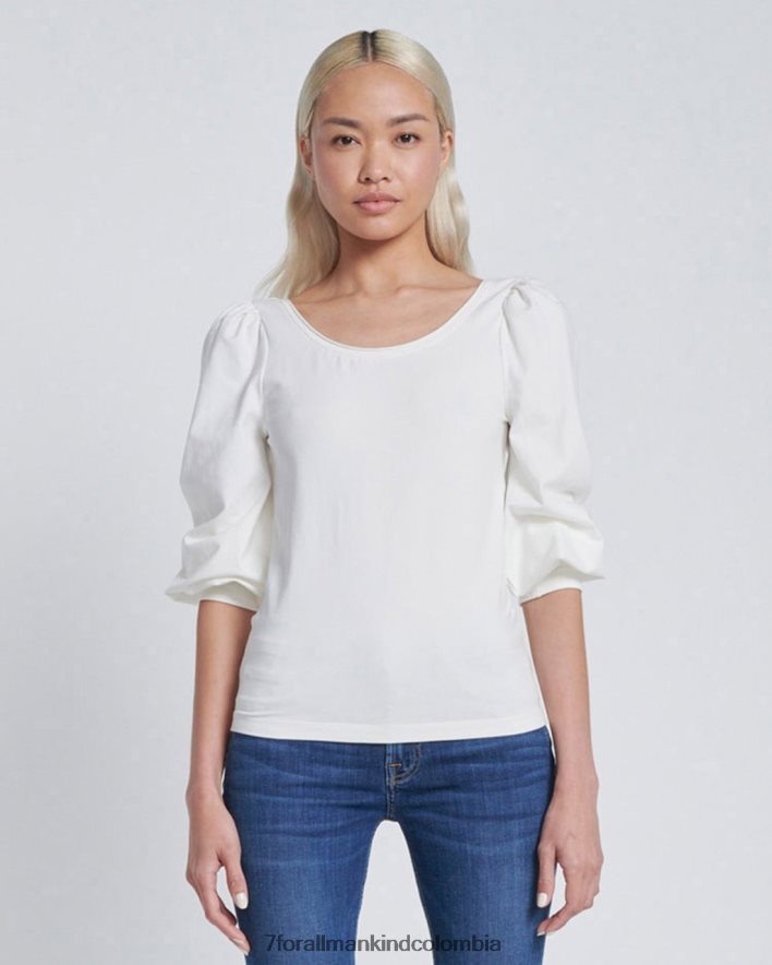 vestir 7 for All Mankind top de manga larga con cuello redondo en marfil JBNRD396