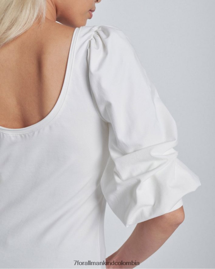 vestir 7 for All Mankind top de manga larga con cuello redondo en marfil JBNRD396