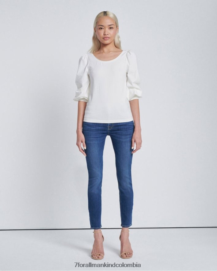 vestir 7 for All Mankind top de manga larga con cuello redondo en marfil JBNRD396