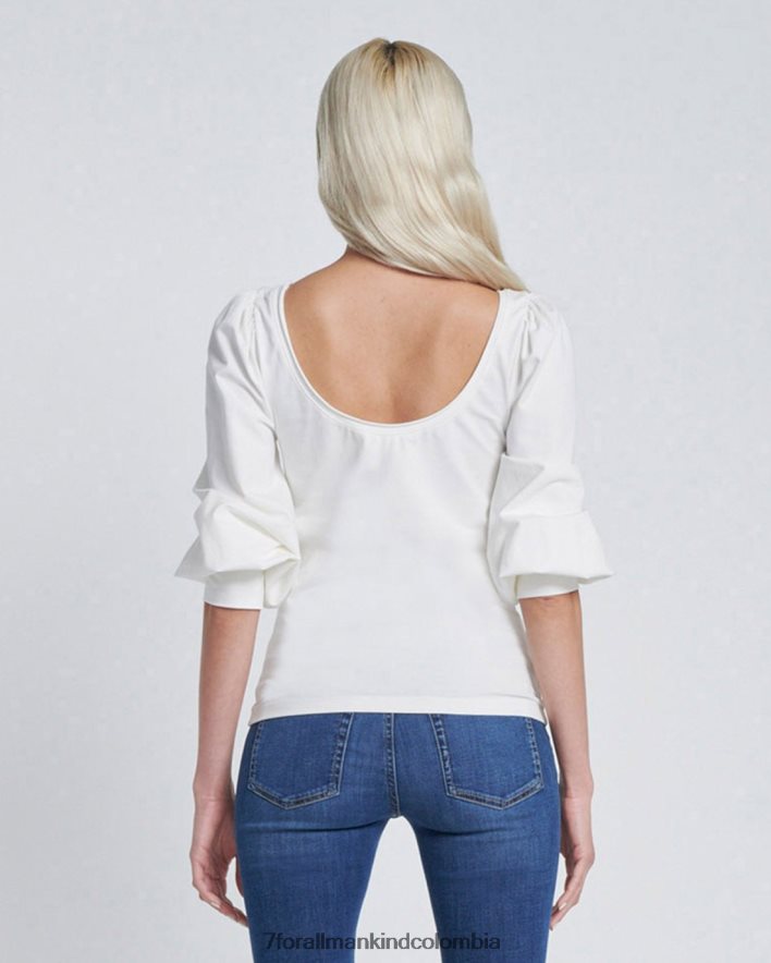 vestir 7 for All Mankind top de manga larga con cuello redondo en marfil JBNRD396