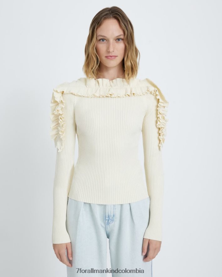 vestir 7 for All Mankind top de manga larga con volantes en blanco antiguo JBNRD365