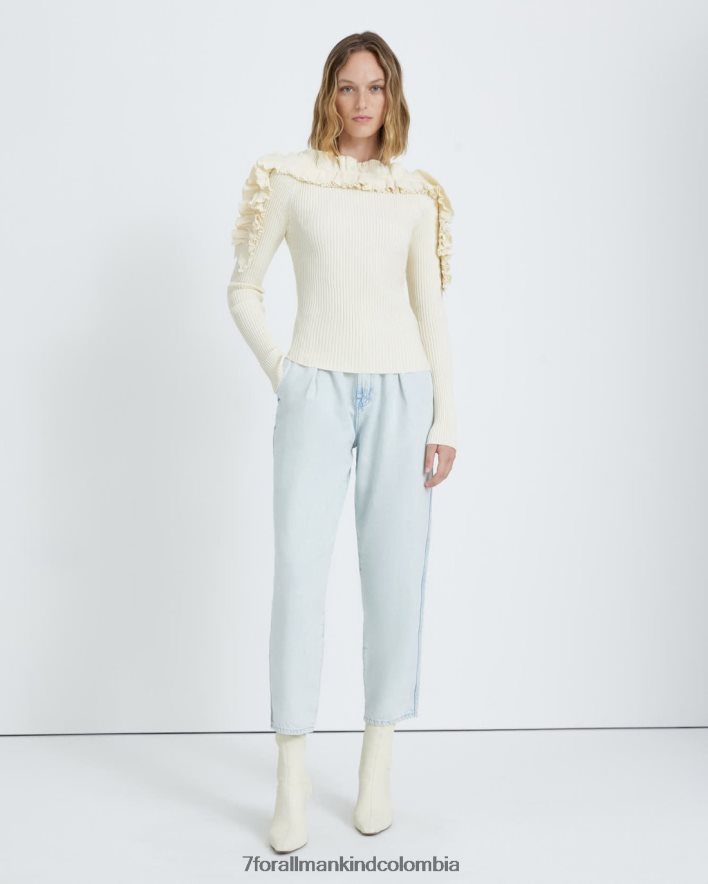 vestir 7 for All Mankind top de manga larga con volantes en blanco antiguo JBNRD365