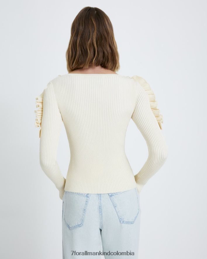 vestir 7 for All Mankind top de manga larga con volantes en blanco antiguo JBNRD365