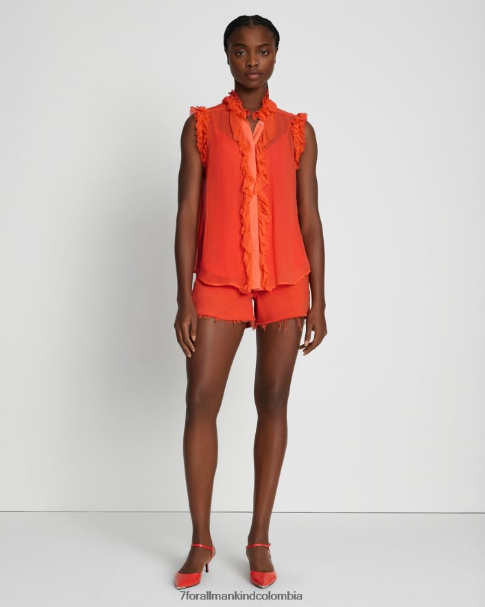 vestir 7 for All Mankind top de seda sin mangas con volantes en koi JBNRD375
