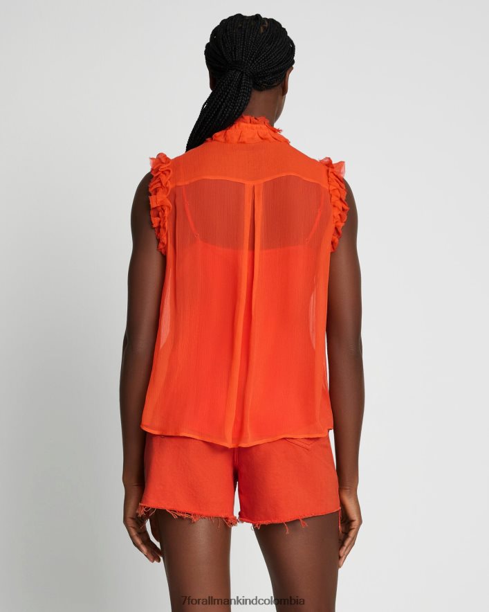 vestir 7 for All Mankind top de seda sin mangas con volantes en koi JBNRD375