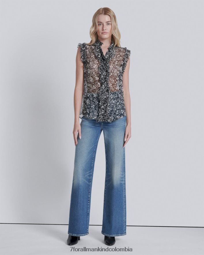 vestir 7 for All Mankind top sin mangas con volantes y estampado en blanco y negro JBNRD354