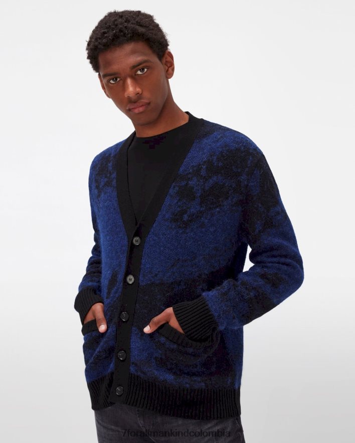 vestir 7 for All Mankind Cárdigan de mohair en azul eléctrico y negro JBNRD849