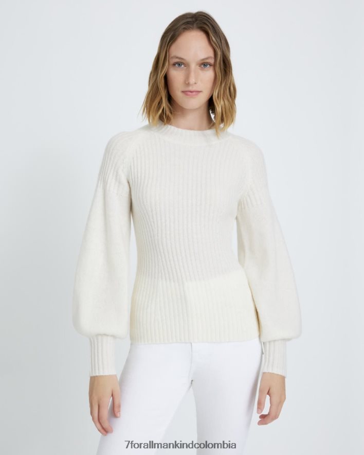 vestir 7 for All Mankind Jersey color crema con mangas abullonadas JBNRD476