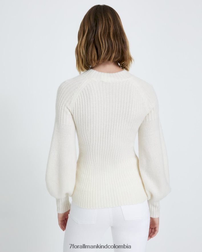 vestir 7 for All Mankind Jersey color crema con mangas abullonadas JBNRD476