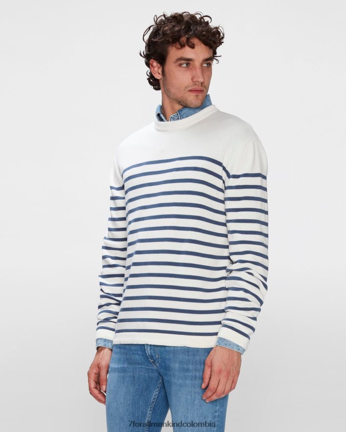 vestir 7 for All Mankind Jersey de algodón con cuello redondo a rayas azules JBNRD831