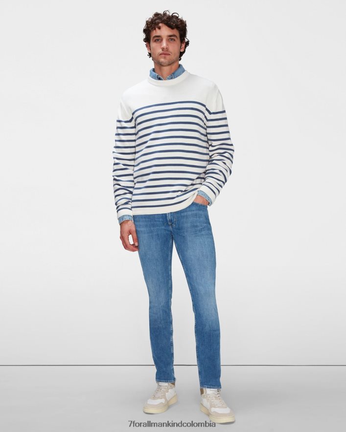 vestir 7 for All Mankind Jersey de algodón con cuello redondo a rayas azules JBNRD831