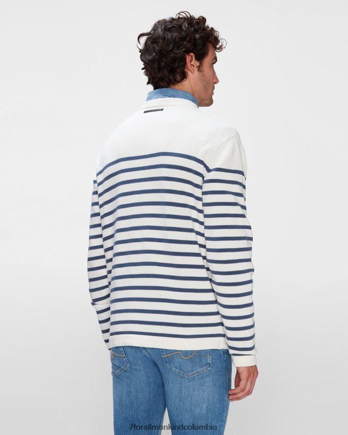 vestir 7 for All Mankind Jersey de algodón con cuello redondo a rayas azules JBNRD831