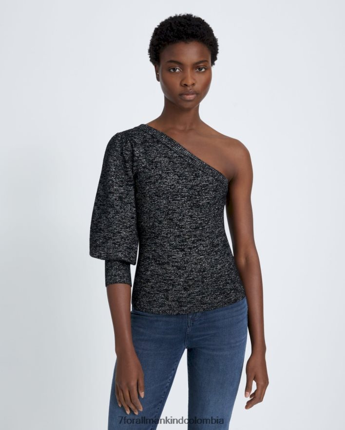 vestir 7 for All Mankind Jersey de un hombro en negro metalizado JBNRD469