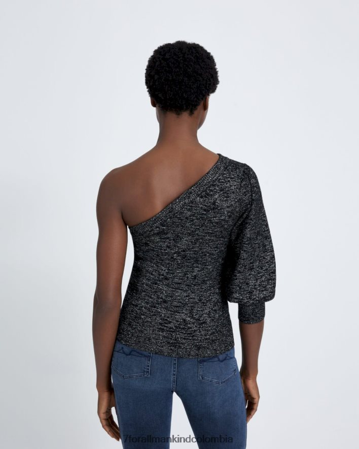 vestir 7 for All Mankind Jersey de un hombro en negro metalizado JBNRD469