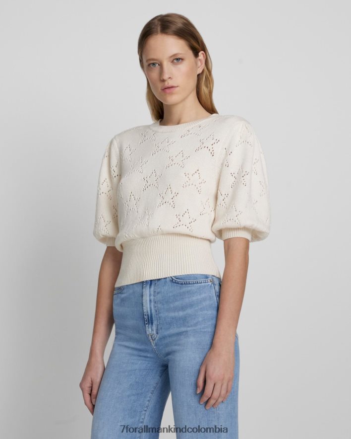vestir 7 for All Mankind Jersey pointelle con mangas abullonadas y estrella blanca envejecida JBNRD360