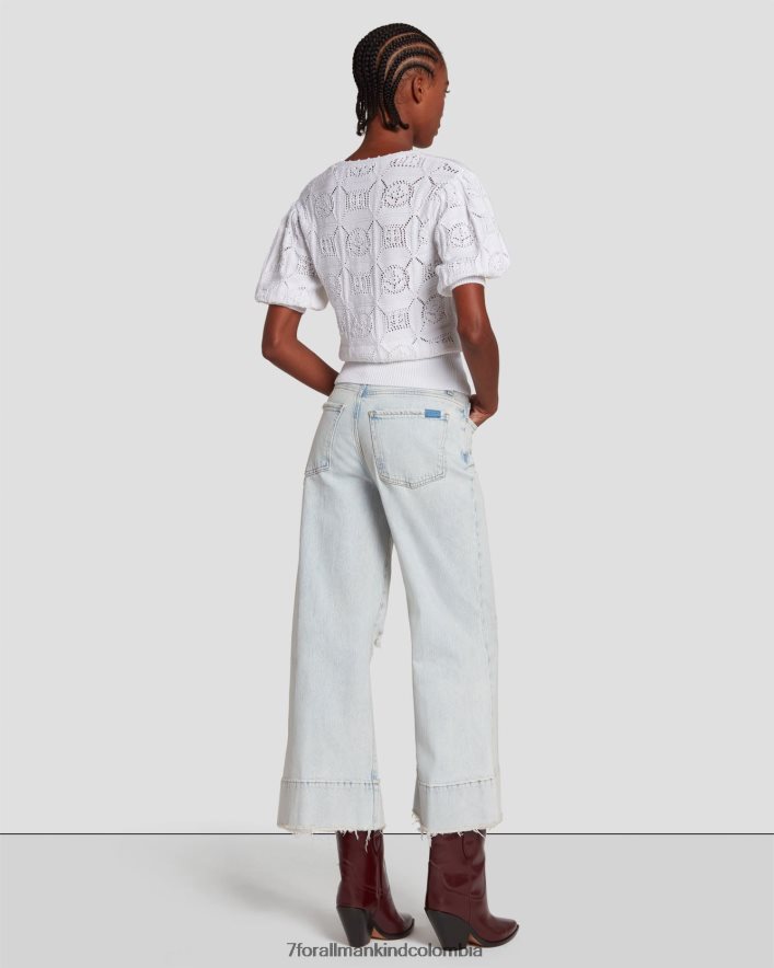 vestir 7 for All Mankind suéter de crochet de manga corta en blanco brillante JBNRD333