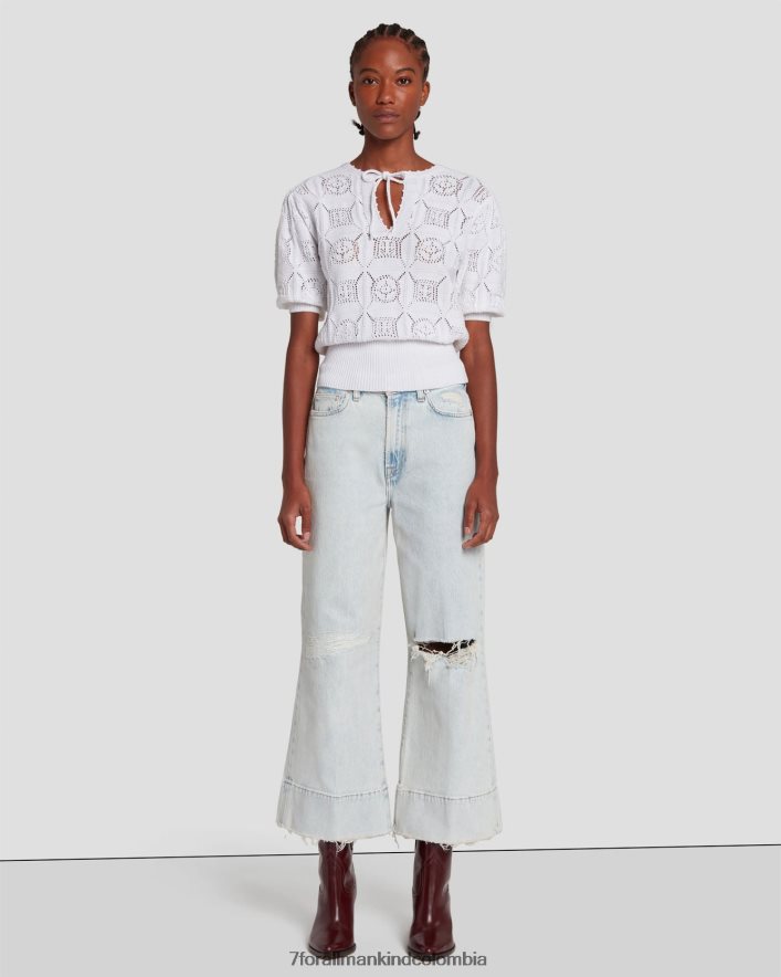 vestir 7 for All Mankind suéter de crochet de manga corta en blanco brillante JBNRD333