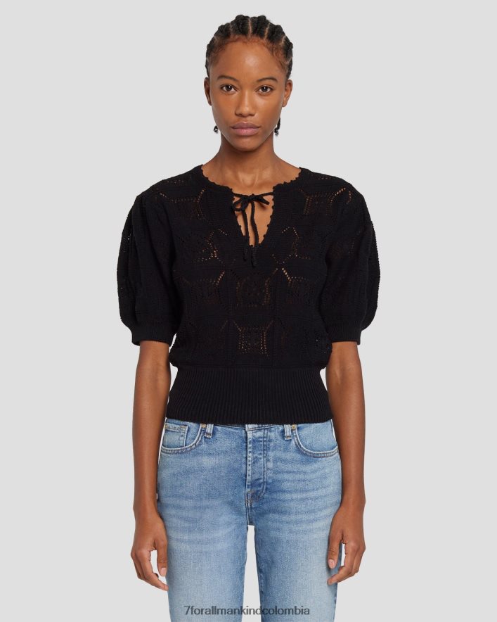 vestir 7 for All Mankind suéter de crochet de manga corta en negro JBNRD335