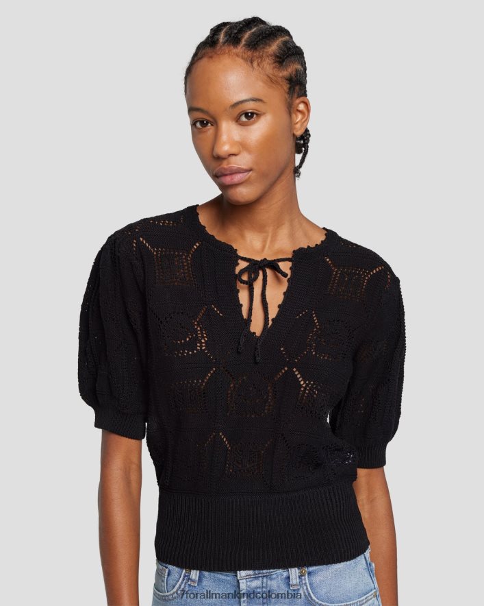 vestir 7 for All Mankind suéter de crochet de manga corta en negro JBNRD335