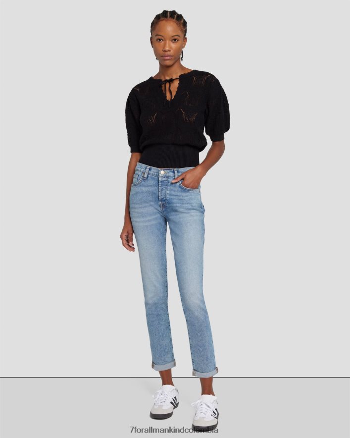 vestir 7 for All Mankind suéter de crochet de manga corta en negro JBNRD335