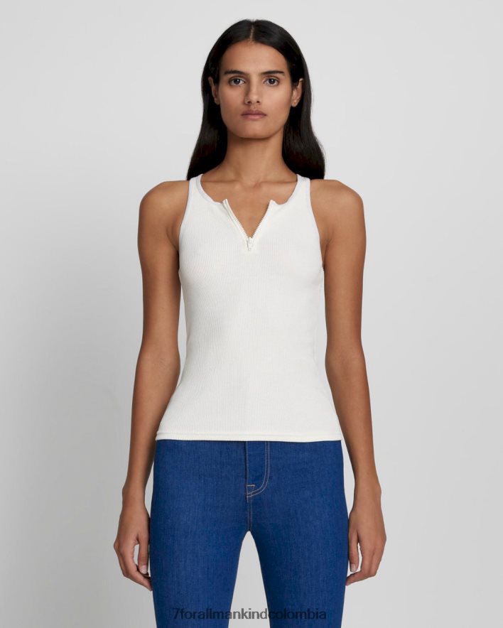 vestir 7 for All Mankind Camiseta sin mangas acanalada con cremallera de un cuarto en blanco antiguo JBNRD409