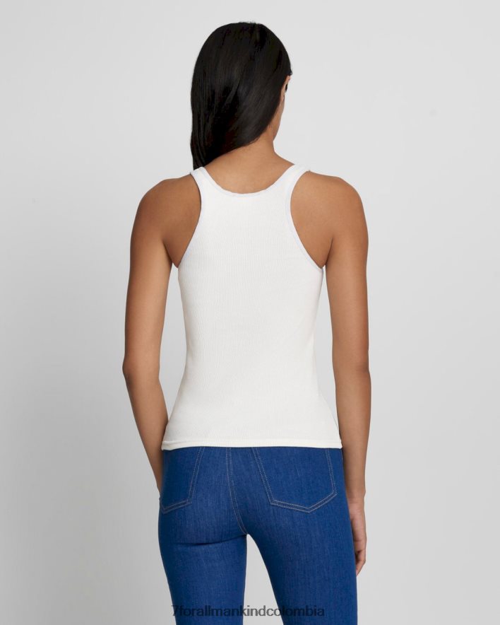 vestir 7 for All Mankind Camiseta sin mangas acanalada con cremallera de un cuarto en blanco antiguo JBNRD409