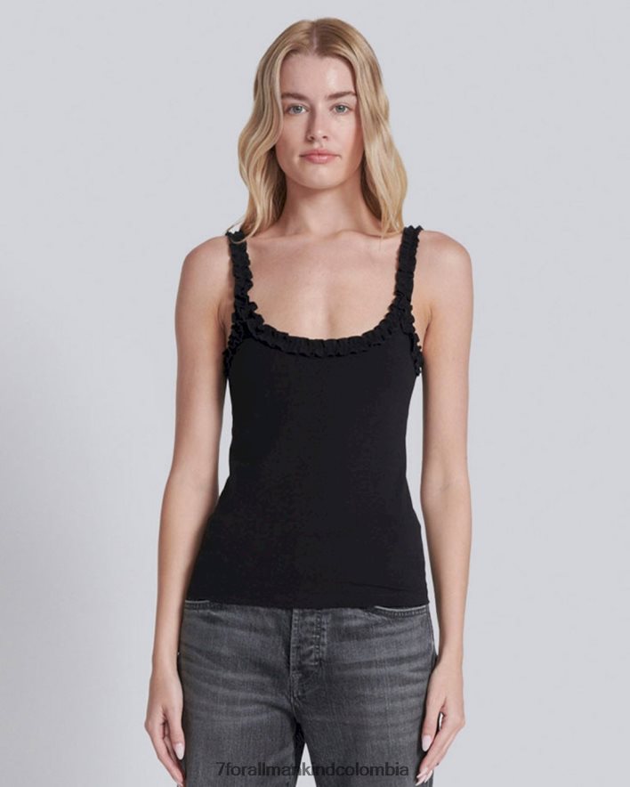 vestir 7 for All Mankind Camiseta sin mangas con ribete de volantes en azabache JBNRD362
