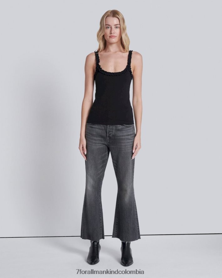vestir 7 for All Mankind Camiseta sin mangas con ribete de volantes en azabache JBNRD362