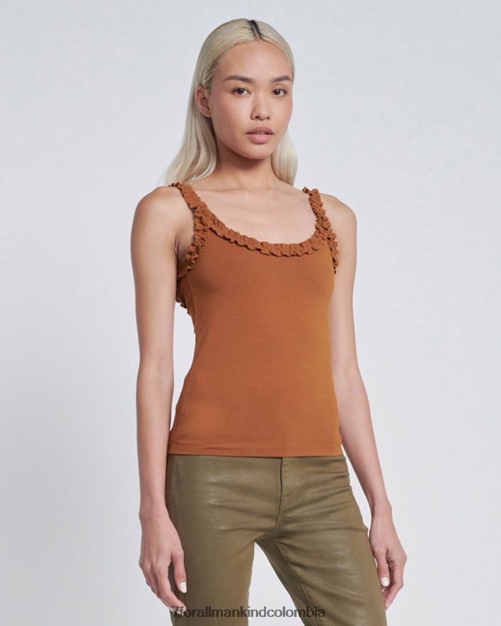 vestir 7 for All Mankind Camiseta sin mangas con ribete de volantes en jengibre glaseado JBNRD403