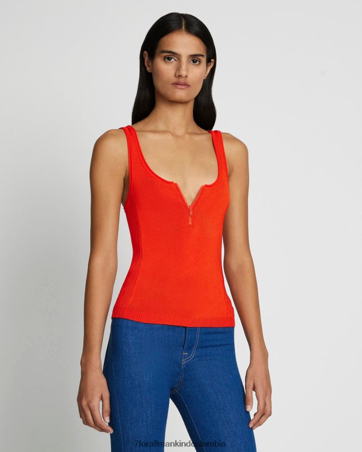 vestir 7 for All Mankind Camiseta sin mangas de canalé con cremallera de un cuarto de alto brillo en koi JBNRD384