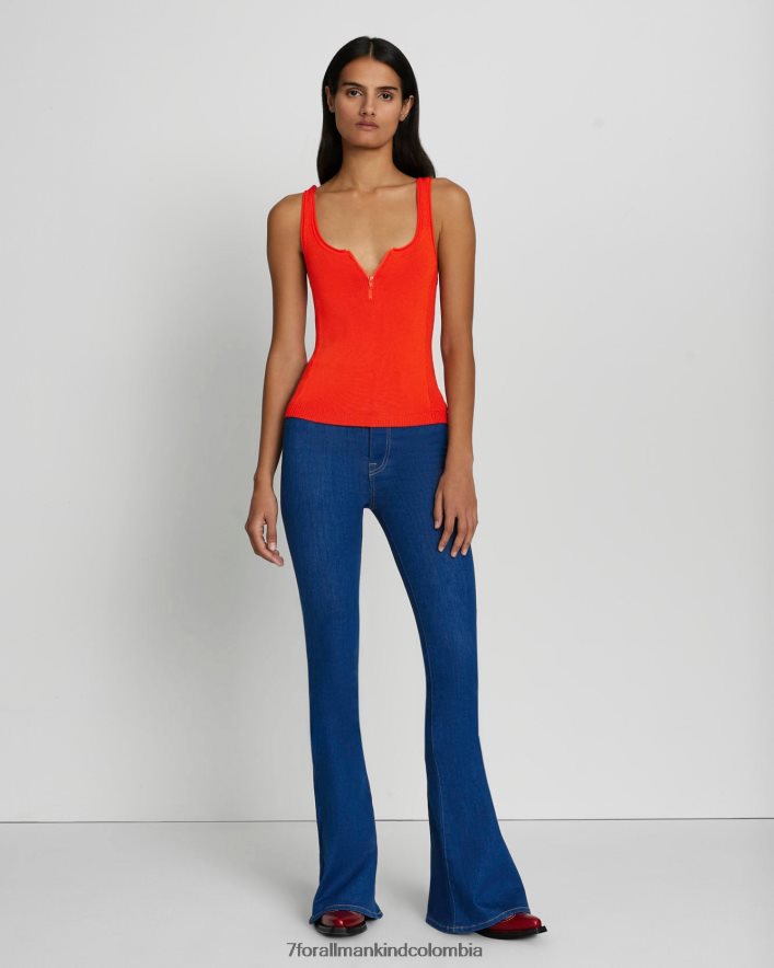 vestir 7 for All Mankind Camiseta sin mangas de canalé con cremallera de un cuarto de alto brillo en koi JBNRD384